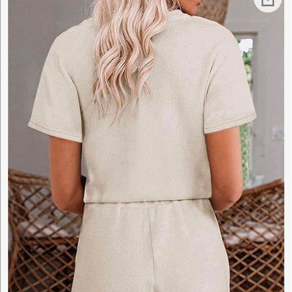 Short Sleeve Pajama Set Henley Tops and Shorts Sleepwear Loungewear with Pockets - Picture 3 of 12